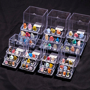 天然水晶原石矿石亚克力标本盒儿童科普宝石玉石玛瑙矿物晶体摆件