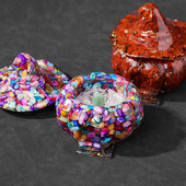 天然水晶碎石滴胶树脂消磁碗南瓜房万圣节女巫小屋收纳盒糖果罐