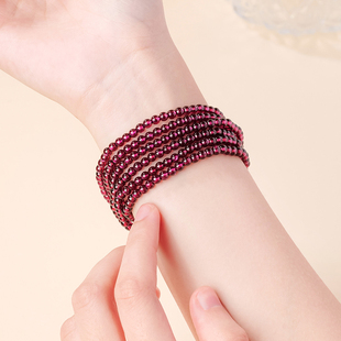 天然酒红石榴石手链女三圈正品7A收藏级手串多圈水晶宝石玛瑙礼物