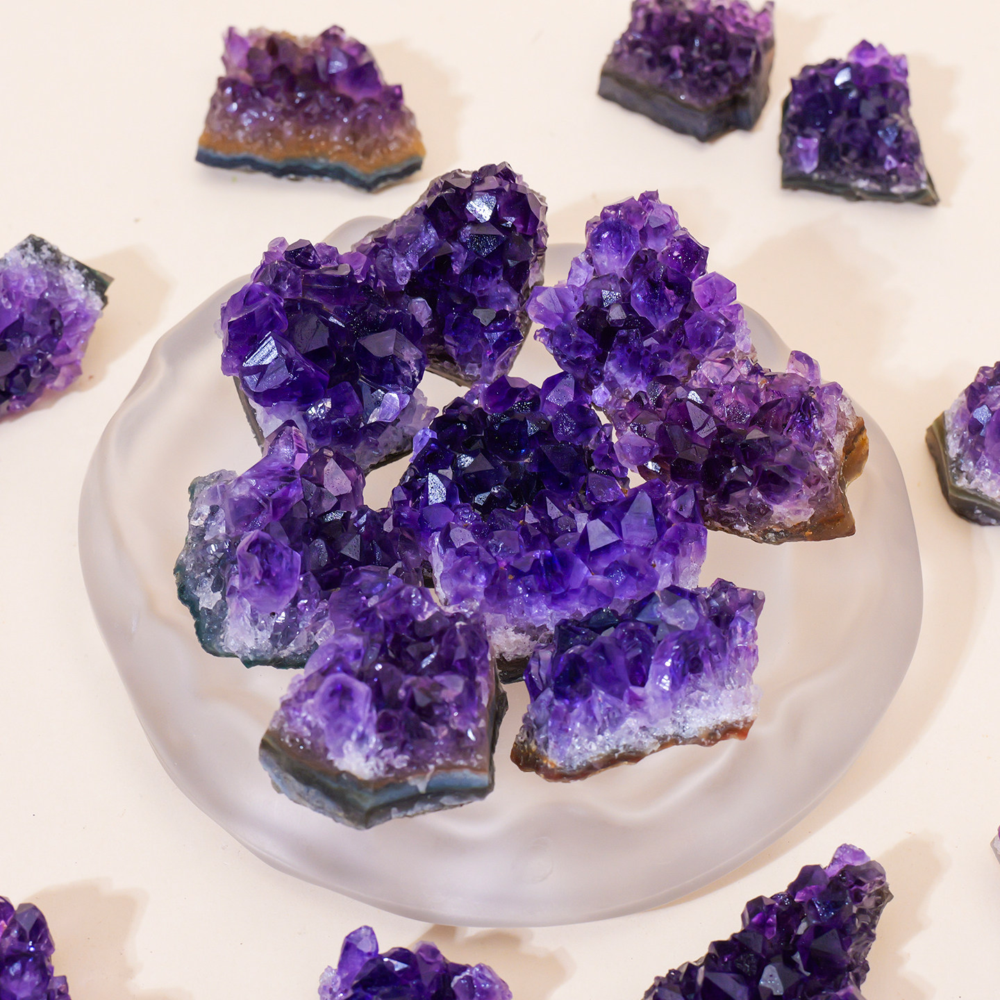 天然乌拉圭紫水晶簇原石摆件矿石标本家居扩香石招财手串消磁净化