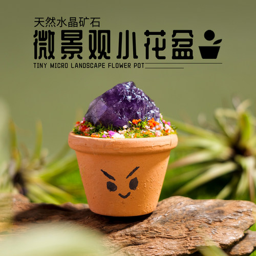天然水晶原石陶盆车载桌面摆件