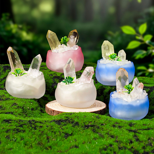 天然水晶盆栽桌面微景观原石白水晶单晶体礼物扩香石玛瑙宝石摆件