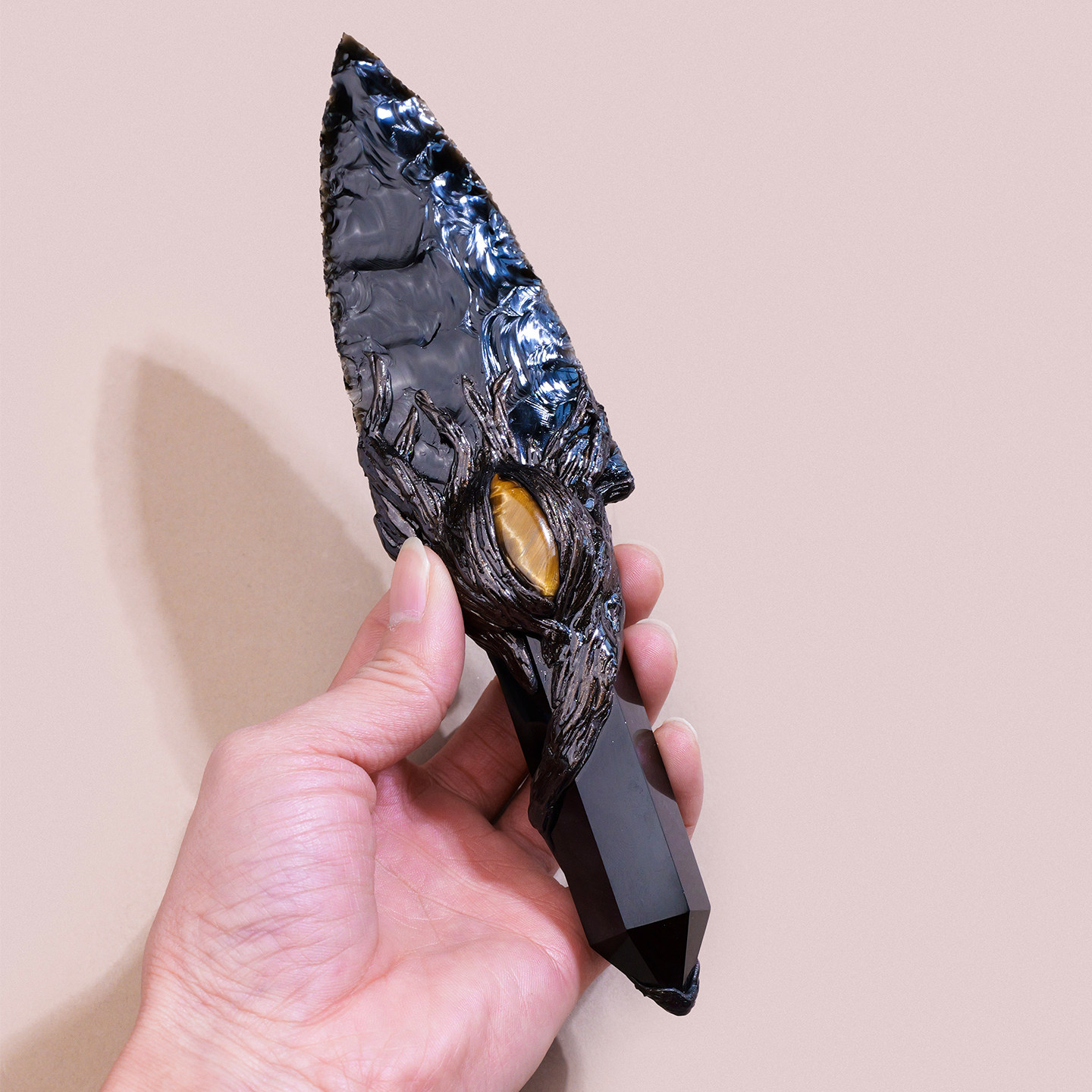 天然水晶雕刻刀模具黑曜石冰刀权杖原石蛋打磨水晶蛋白石匕首摆件