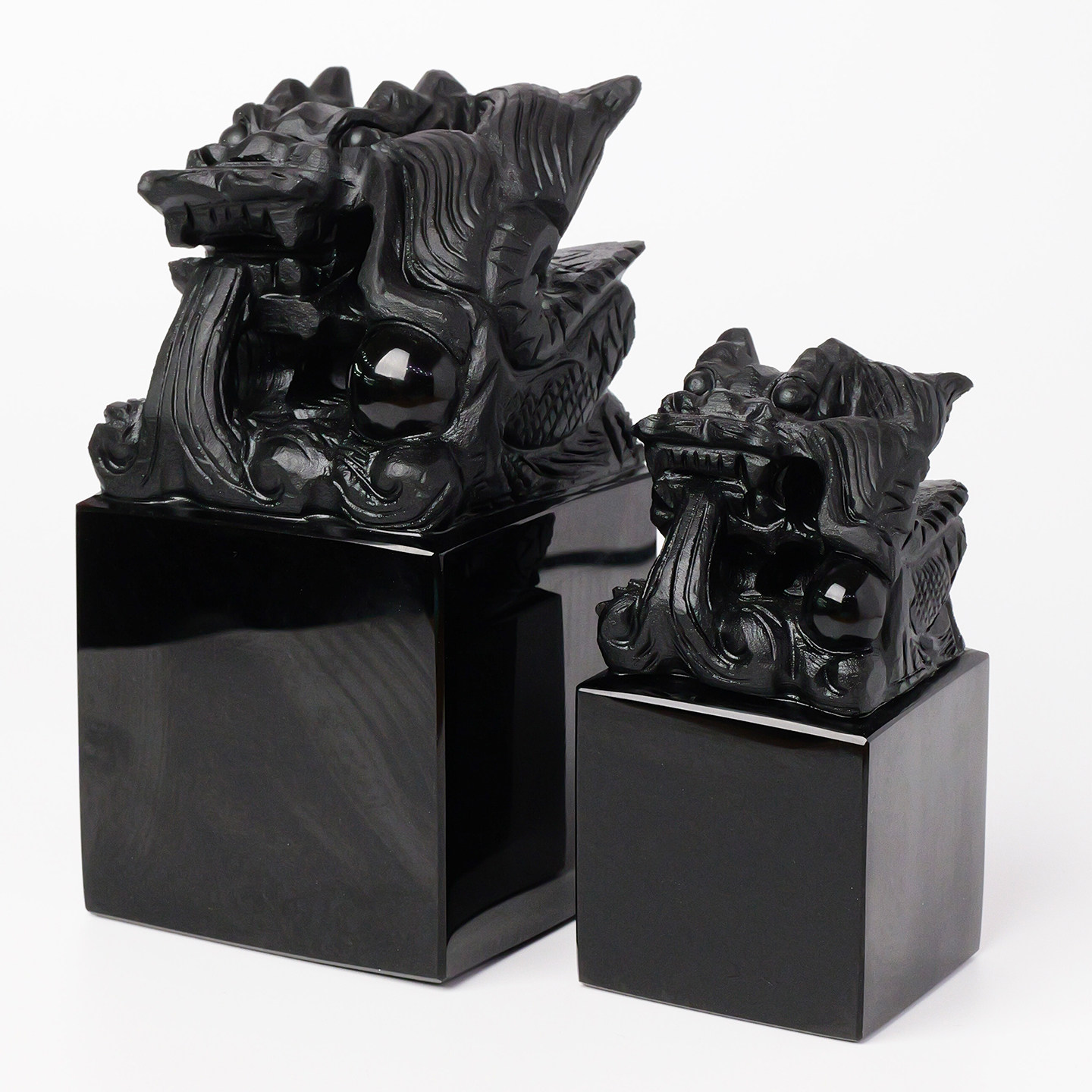 天然黑曜石盘龙玉玺定制印章摆件水晶玉石雕刻件书房摆设送人礼物