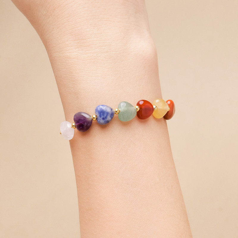 天然水晶爱心手链多宝手串紫黄白水晶青金石红碧玉绿东陵首饰女款 - runyangshi旗舰店出品