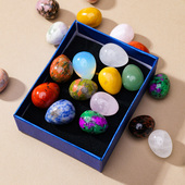 天然水晶原石矿石鱼缸造景鸡蛋矿标套盒摆件雨花石彩蛋套装 礼盒