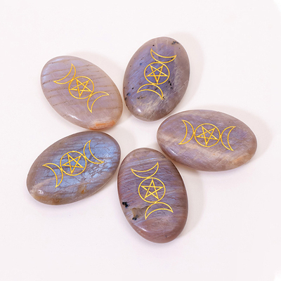 天然水晶灰月光石椭圆手把玩拉长石摆件DIy挂件蜥蜴乌龟鱼缸装饰