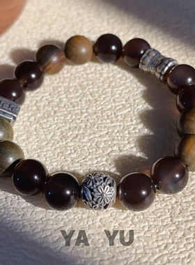 天然冰曜石绿檀木原创小众复古手串手链招财健康平安创业神石礼物