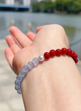 天然满肉南红珍珠冰海蓝玉髓原创手串手链招财混元珠灵珠魔丸高级