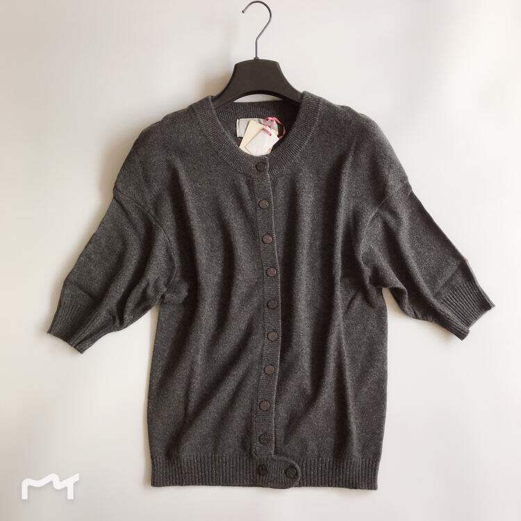 外贸出口原单纯山羊绒七分袖针织开衫女羊绒衫毛衣外套秋冬新款