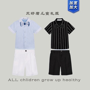 襯衫 男童禮服胖童加肥加大背帶褲 套裝 兒童夏季 小主持人演出服 短褲