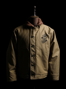 GIZEMO日本横滨展会限定 火麒麟羊驼毛机车夹克 防水面料N1甲板服