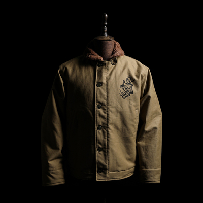 GIZEMO日本横滨展会限定 火麒麟羊驼毛机车夹克 防水面料N1甲板服