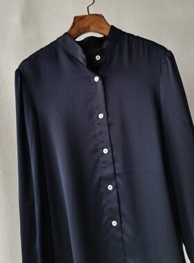 宽松通勤单排扣长袖真丝衬衫