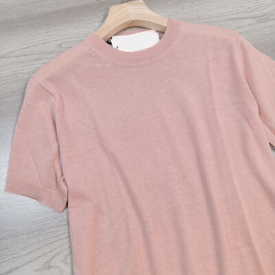 TH原亚麻真丝混纺短袖针织衫女