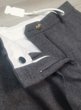 秋冬舒适羊毛保暖通勤简约风高腰直筒裤女灰色显瘦垂感百搭西装裤