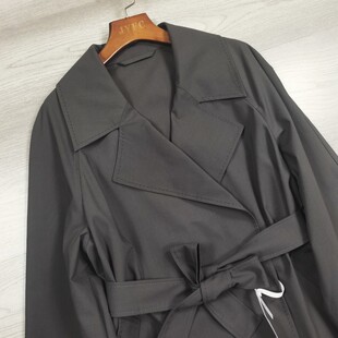 春秋he系好品质精纺羊毛桑蚕丝时尚 高腰显瘦女翻领百搭一手长风衣