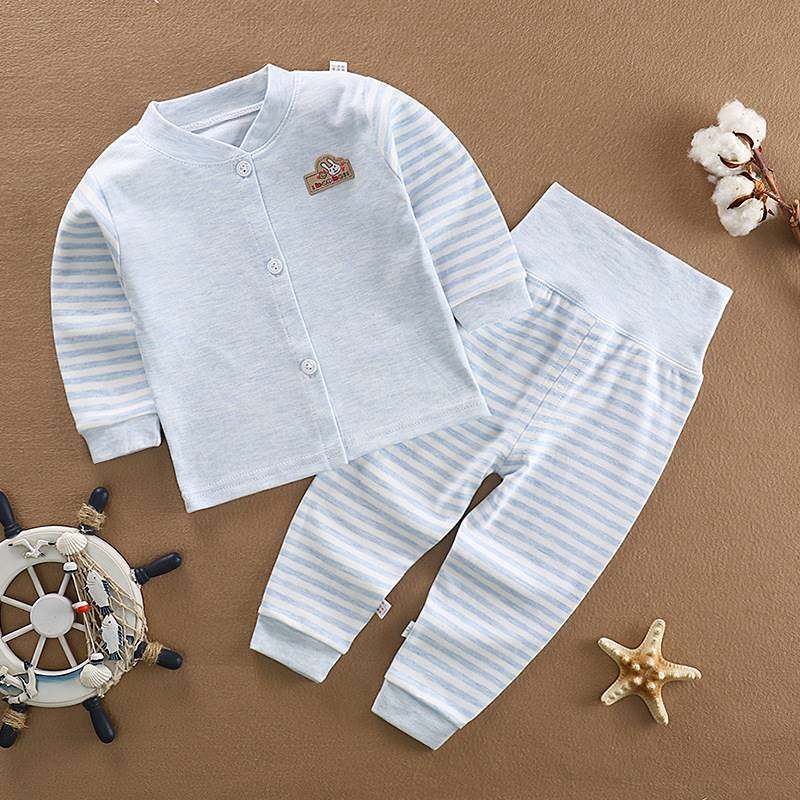 【小柒甄选】婴儿彩棉衣服宝宝高腰护肚裤套装纯棉秋衣秋裤男女童