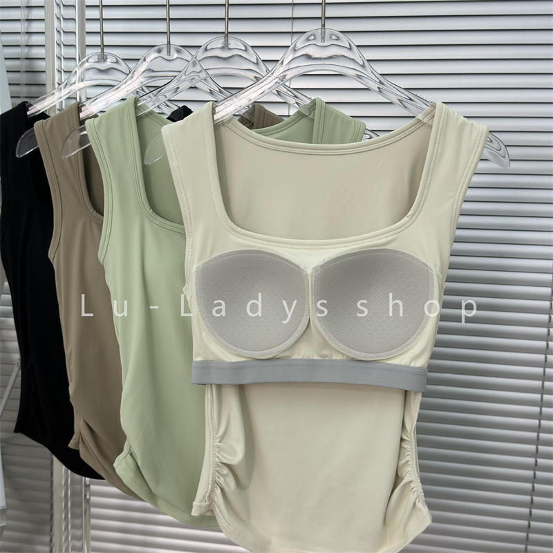 方领纯色长款一体式运动背心