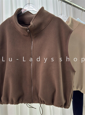 欧美feel羊羔绒马甲 奥粒绒保暖运动外套好看的瑜伽上衣气质背心