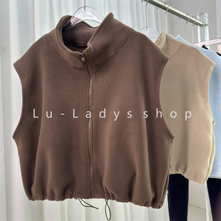 欧美feel羊羔绒马甲 瑜伽上衣气质背心 奥粒绒保暖运动外套好看