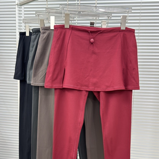 女 跑步爬山运动紧身裤 假两件加绒加厚瑜伽裤 抽绳高腰带口袋健身裤