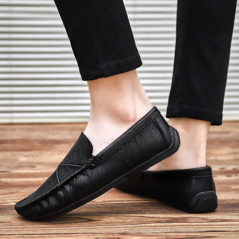鳄鱼豆豆鞋男款冬季2024新款百搭鞋子一脚蹬懒人男鞋高级休闲皮鞋