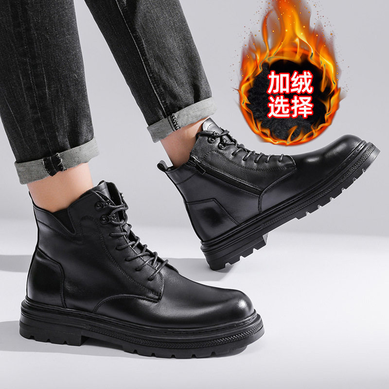 头层牛皮马丁靴男款秋冬加绒保暖男靴工装风潮流真皮男式皮靴爆款