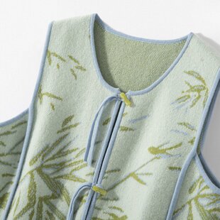 羊范秋冬新款山羊绒开衫女士中国风盘扣针织毛衣外套叠穿无袖马甲