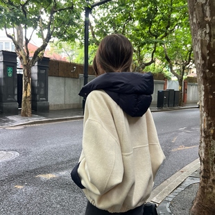 羊范可拆卸连帽双面呢大衣25年新款冬季宽松小个子短款毛衣外套女