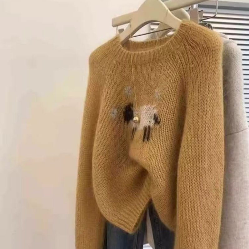 秋冬新款100%纯羊毛针织衫女圆领刺绣动物宽松减龄慵懒风毛衣,女装/女士精品,毛针织衫,淘宝优惠券,粉丝福利购,淘宝优惠卷