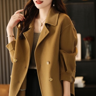 羊范2025新款100%纯羊毛双面羊绒大衣女翻领短款双排扣高品质外套