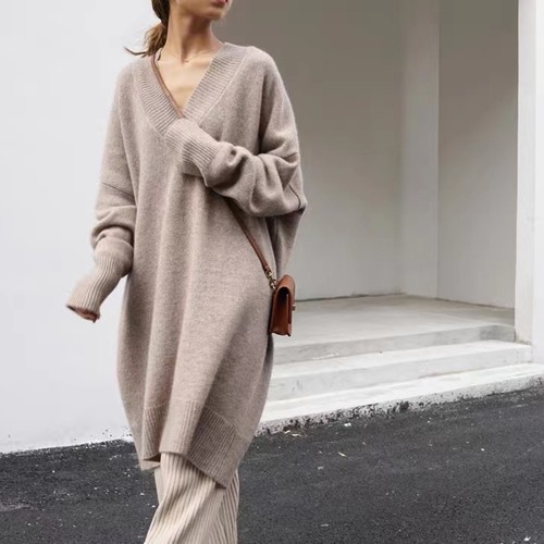 羊范针织连衣裙羊毛中长款