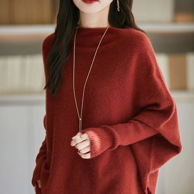 羊范纯羊毛一字领毛衣女三角披肩秋冬蝙蝠袖不规则斗篷设计感毛衣