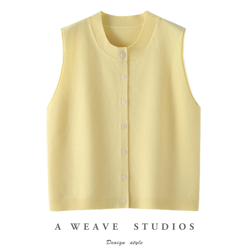 圆领100%纯马甲纯色显瘦无袖开衫