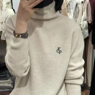 羊范2025新款刺绣高领纯羊毛针织衫宽松高端堆堆领打底长袖毛衣女