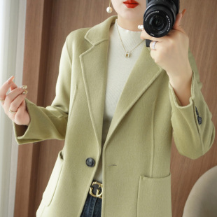 100纯羊毛正装 羊范秋冬新款 双面羊毛大衣短款 女修身 气质外套 西装