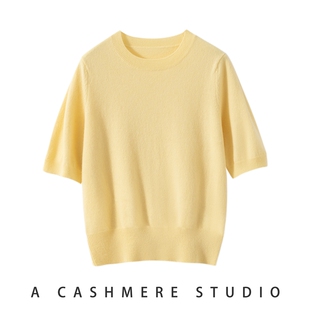 羊范闭眼入~春夏新款100%纯羊绒针织短袖女士薄款泡泡袖纯色内搭