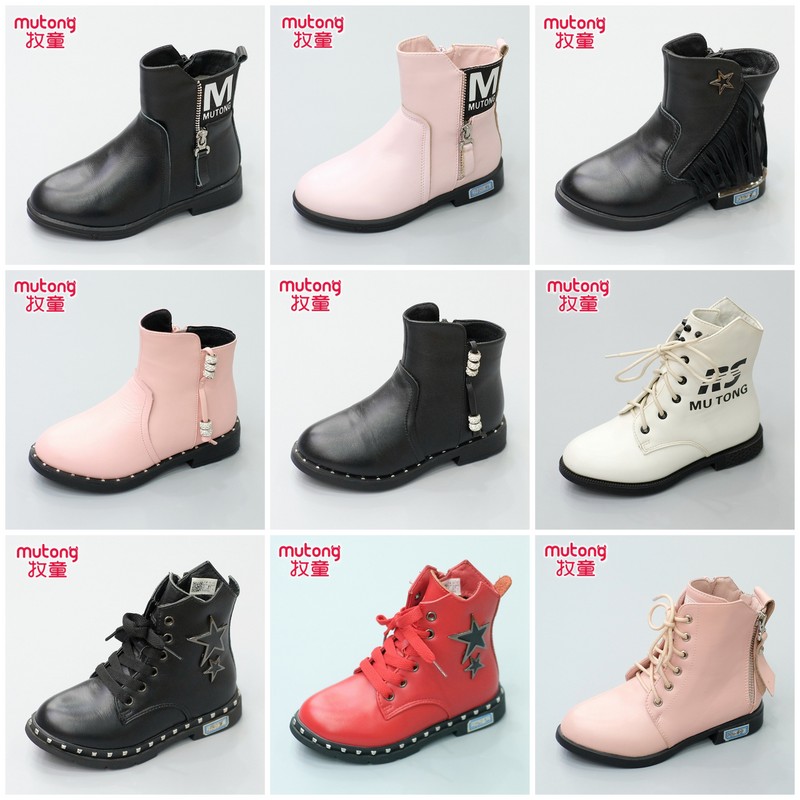 牧童童鞋 特价40-50元 2双冬季女童保暖加绒二棉防滑马丁靴短筒
