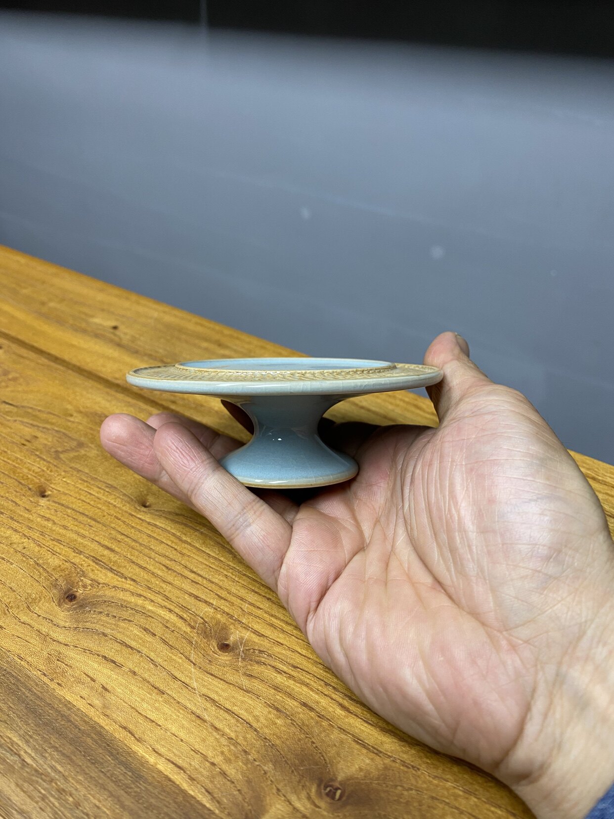 宋式审美汝瓷汝窑天青釉高足盖置杯托杯垫茶杯赵运圈线香香插底座