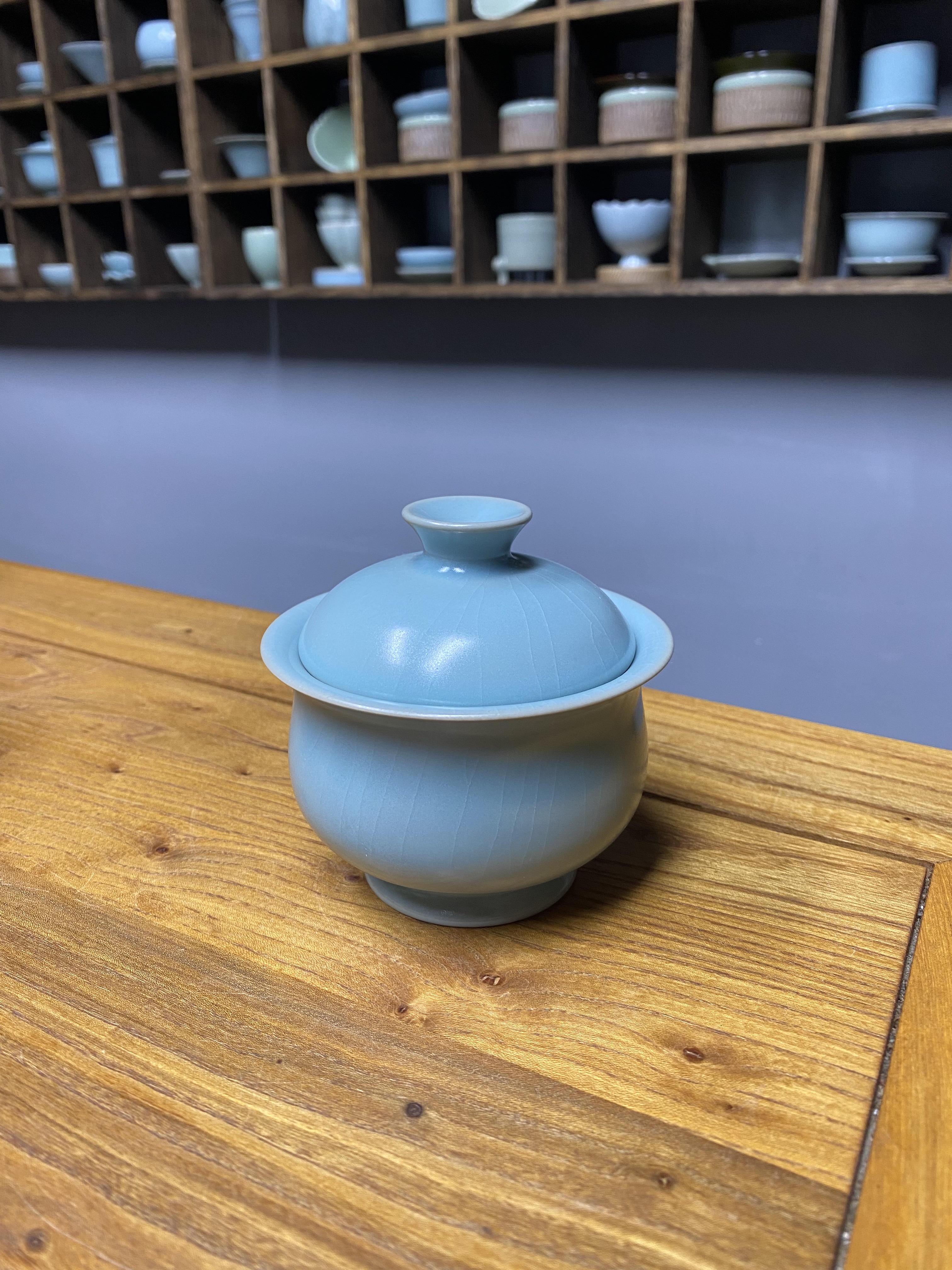 汝瓷仿古天青布袋盖碗开片手工陶瓷喝茶杯分茶器主人杯带盖杯汝窑