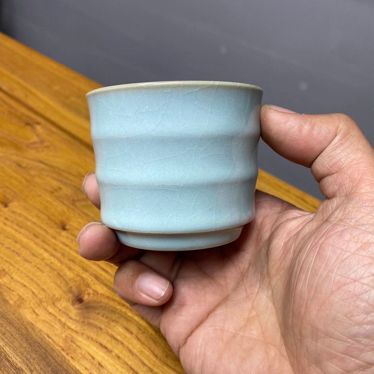 马俊涛汝窑天青竹节单杯收藏送礼