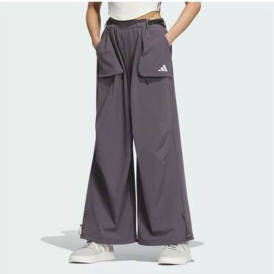 Adidas阿迪达斯女春夏梭织机能风直筒可调节阔腿长裤JZ2172