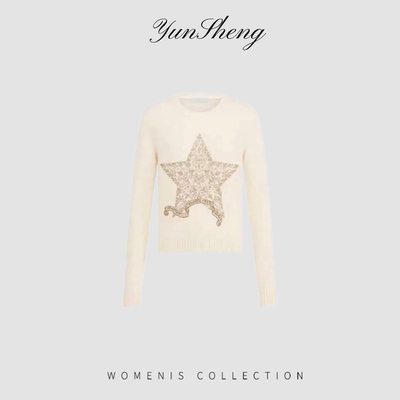 YUNSHENG【五角星刺绣】春秋刺绣显贵高级感针织衫毛衣女 1030
