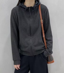 欧洲站2025秋冬新款 欧货简约洋气休闲外套再生纤维拼接棉帽开衫