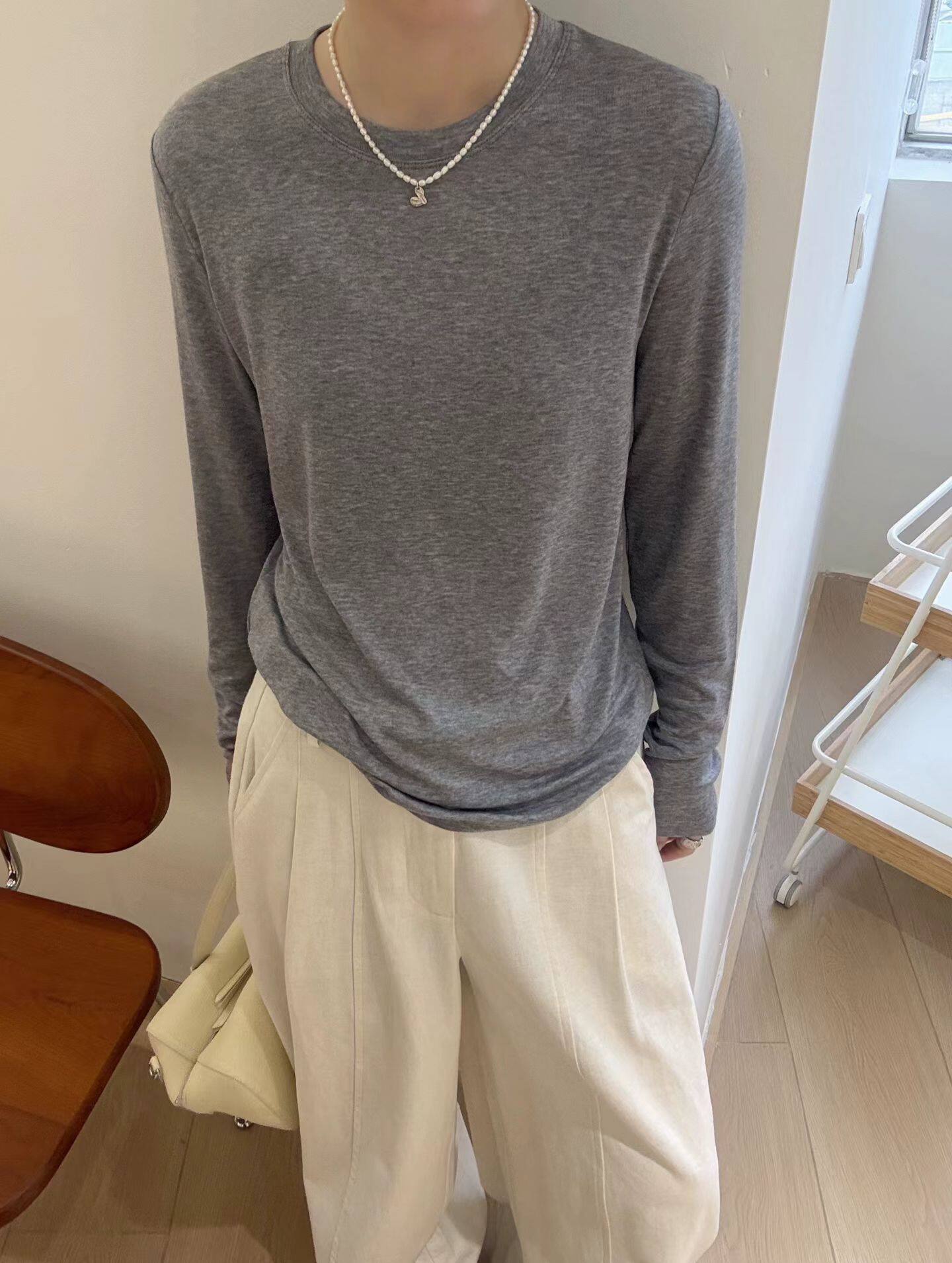 欧洲站2026春款女装纯色薄款面膜打底衫天丝羊毛长袖T恤女内搭