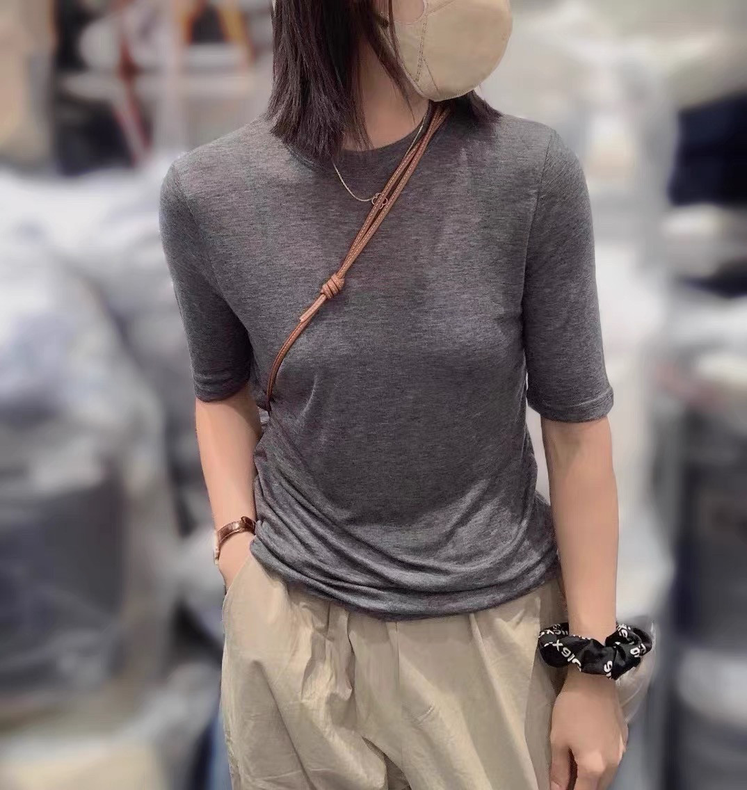 韩国薄款软糯天丝羊毛半袖T恤女2025春夏新款纯色面膜衣打底衫
