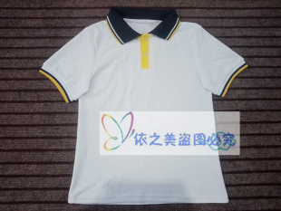 来图定制夏短袖 无标 纯棉校服t恤polo衫 白色拼接黄色短袖