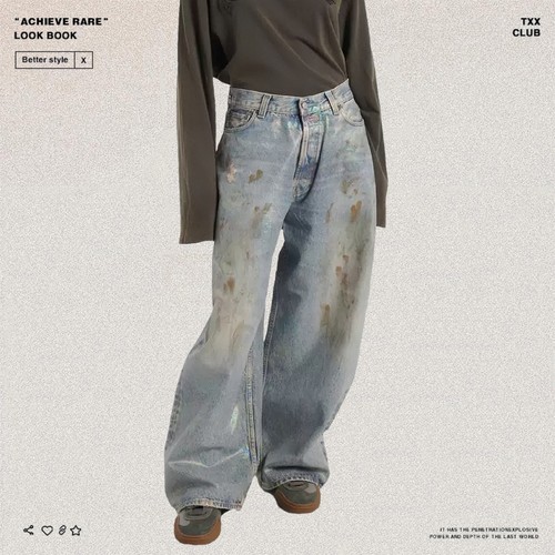 AC风格银色涂层直筒阔腿牛仔裤潮