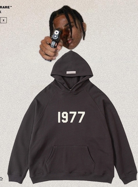 FEAR OF GOD复线ESSENTIALS第八季FOG高街1977植绒印花连帽卫衣潮